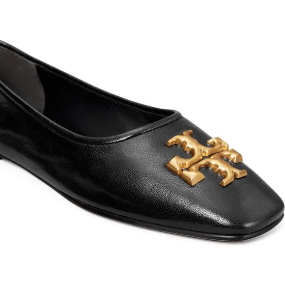 ❤️NIB Tory Burch Eleanor Ballet Flat BLACK Gold US 8 8.5 9 AUTHENTIC - Picture 2 of 16